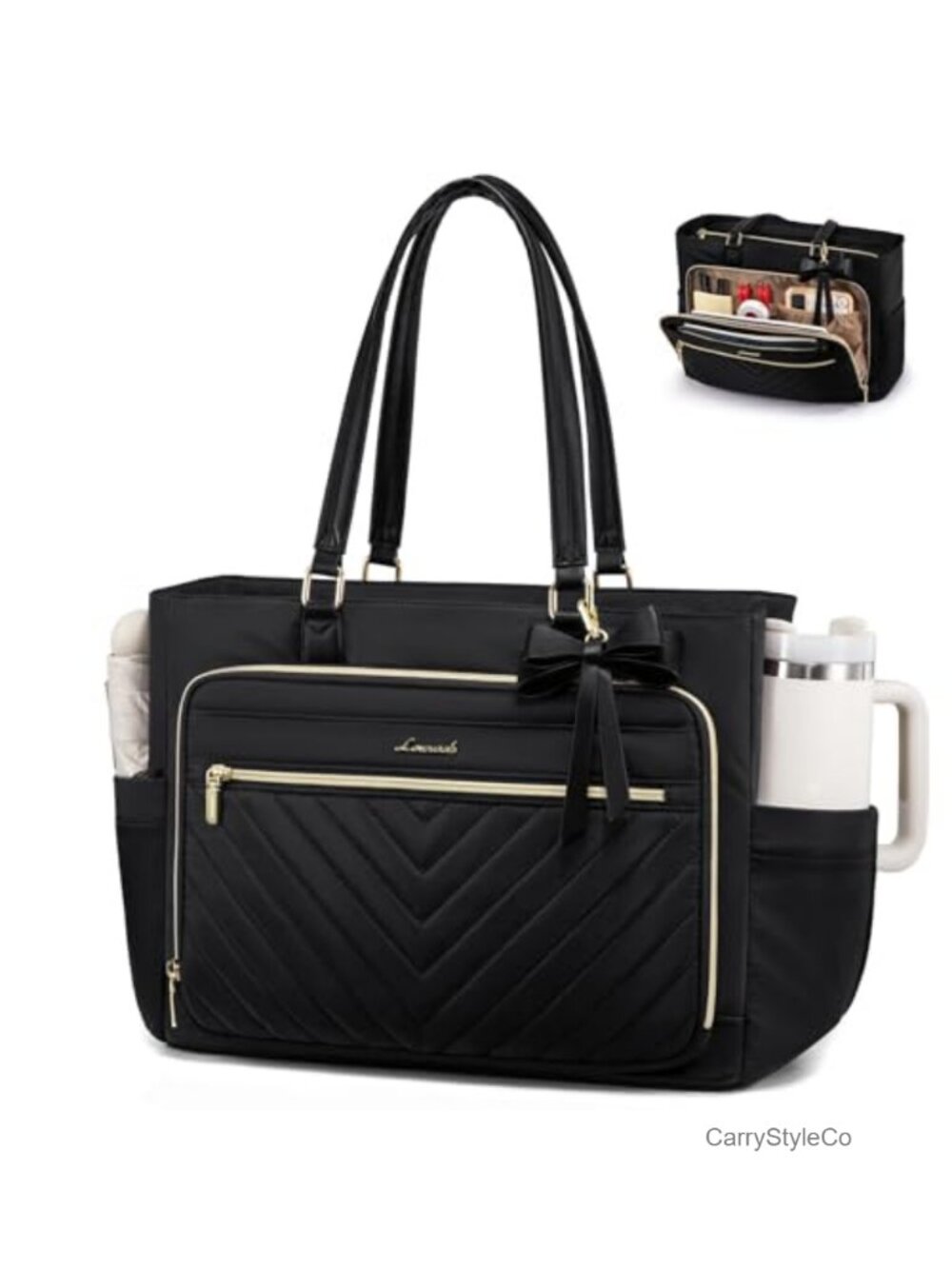 LOVEVOOK Laptop Tote Bag Fits 15.6 Inch Laptop Large Cup Holder Quilted Work Bag